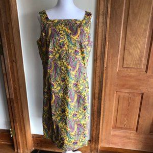 RALPH LAUREN Paisley Yellow Square Neck with V Back A-line Dress 10